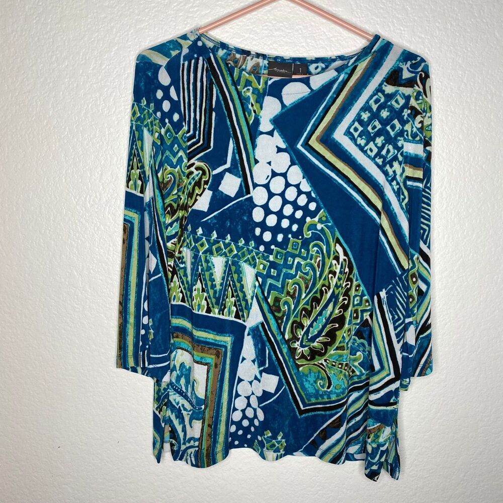 Chicos travelers slinky quarter sleeve top artsy career office modest stretch 1